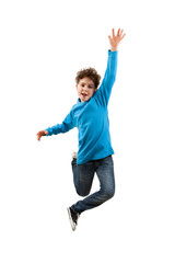 Boy jumping isolated on white background