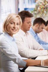 Happy businesswoman in business meeting