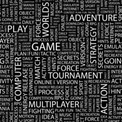 GAME. Seamless vector pattern with word cloud.