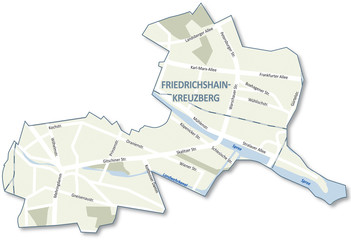 Fototapeta premium Bezirk Friedrichshain Kreuzberg, Stadtplan
