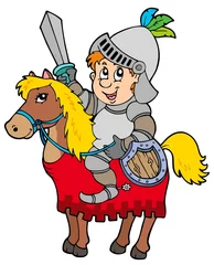 Meubelstickers Cartoon ridder zittend op paard © Klara Viskova