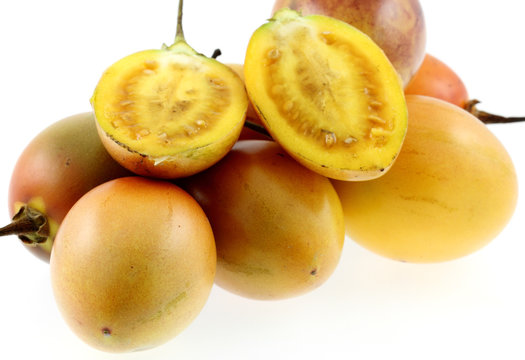 tomates arbustes, tomates exotiques, tamarillos, fond blanc