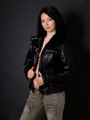portrait of a girl with leather jacket