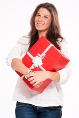 Cheerful Girl with present