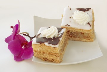 fruit cakes and purple orchid