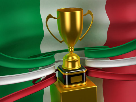 Italian Republic flag with gold cup