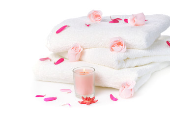 Obraz na płótnie Canvas white towels with roses