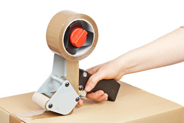 Packaging tape dispenser and shipping box