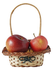Two apples in a small basket