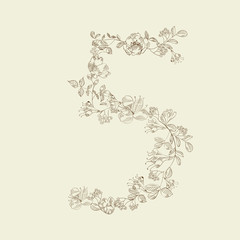 Floral font. Number 5