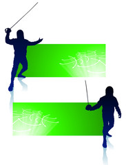 Fencer on Abstract Banners