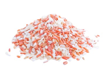 Slide colored rice on a white background