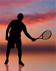 Tennis Player on Sunset Background
