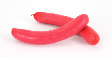 Two natural casing red hot dogs