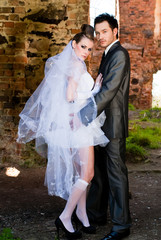Happy bride and groom on their wedding day