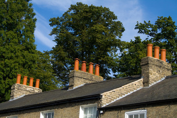 Row of chimneys in a country village