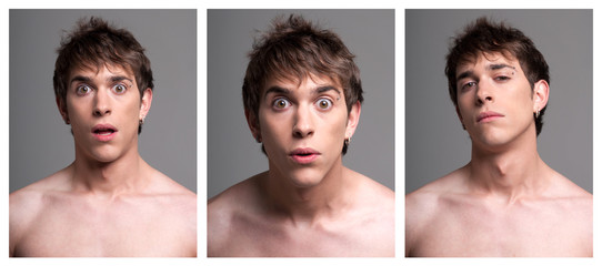 Young male expressions from surprise to incredulous