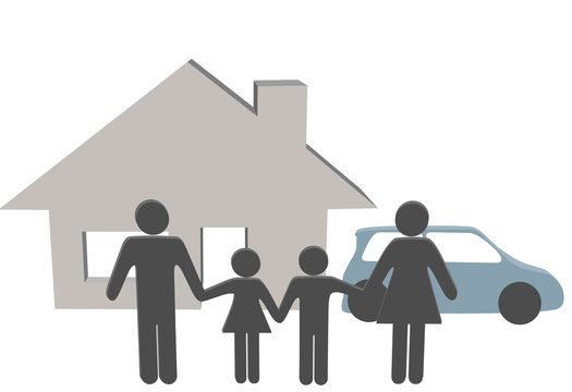 Family people house car people symbols at home