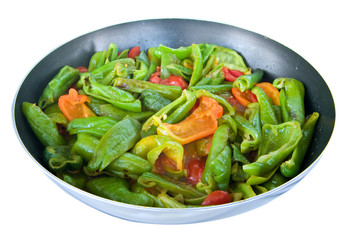 Peppers cooked in a saucepan.