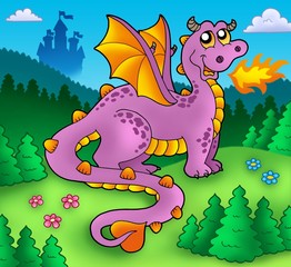 Big purple dragon with old castle © Klara Viskova