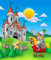 Wall murals Knights Knight on horse with castle