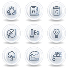 Ecology web icons set 1, white glossy circle buttons