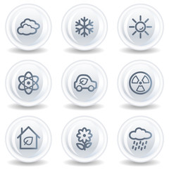Ecology web icons set 2, white glossy circle buttons