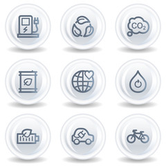 Ecology web icons set 4, white glossy circle buttons