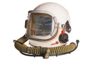 Fototapeta White russian aviator helmet isolated with clipping path. obraz