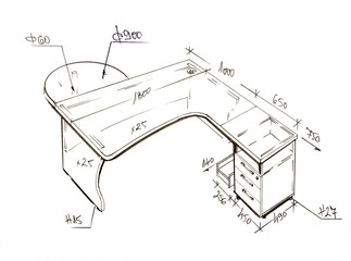 Modern interior design freehand drawing isolated on white.