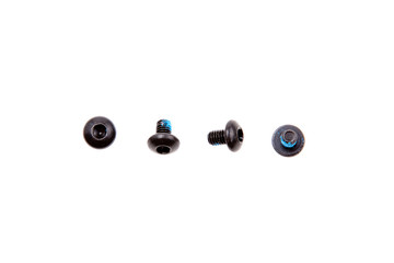 Four black bolts with blue stopper isolated on white