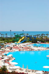 Water park and swimming pool at popular hotel, Antalya, Turkey