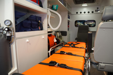 Equipment for ambulances. View from inside.