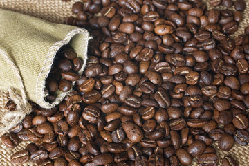 natural coffee grain on bag