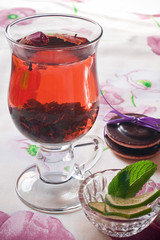 Black tea with rose-petals