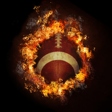 Football in hot fire flames