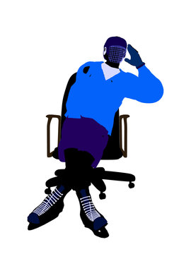 Male Hockey Player Sitting On A Chair Illustration Silhouette