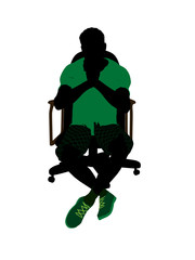 African American Tennis Player Sitting In A Chair Silhouette