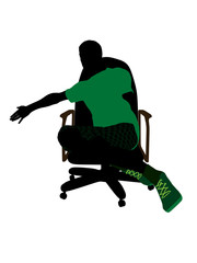 African American Tennis Player Sitting In A Chair Silhouette