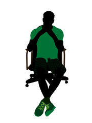 African American Tennis Player Sitting In A Chair Silhouette