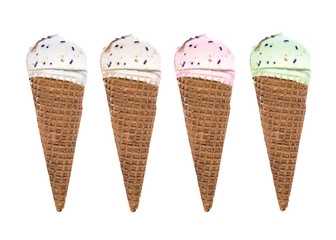 four conical ice cream on a white background