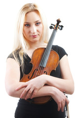 Portrait of a beautiful woman with violine