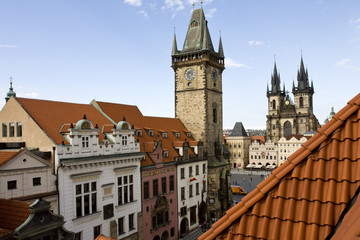 Fototapeta na wymiar Rooftop view over Orloj, Prague, Czech