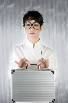 funny humor businesswoman silver briefcase
