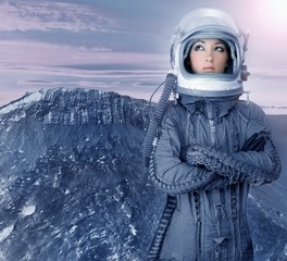 astronaut woman futuristic moon space planets
