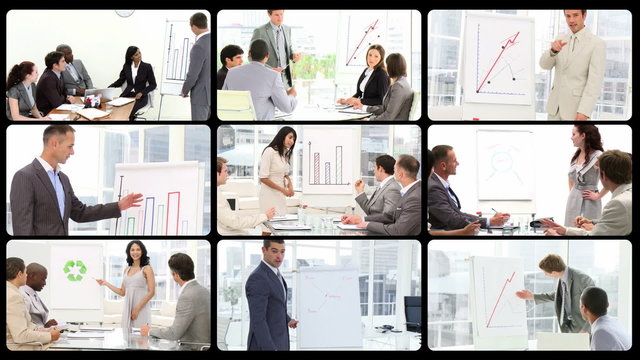 Montage of business People Giving an office Presentatio