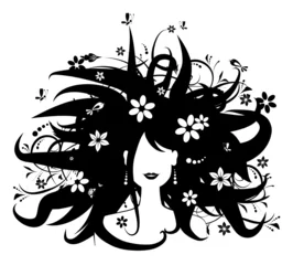 Papier Peint photo Femme fleurs Coiffure florale, silhouette de femme pour votre conception