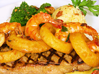 Porterhouse Steak with Shrimp