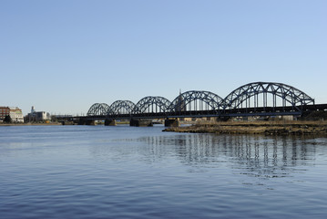 the old iron bridge across the river