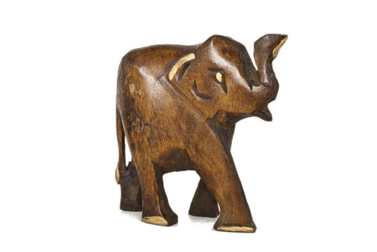 An isolated wooden elephant